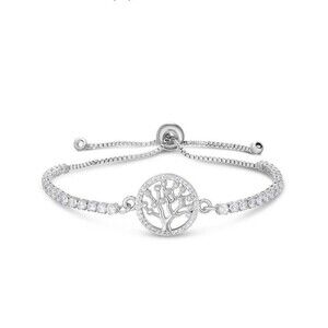 Cubic‎ Zirconia Tree Of Life Adjustable Bolo Bracelet in Fine Silver Plate $75